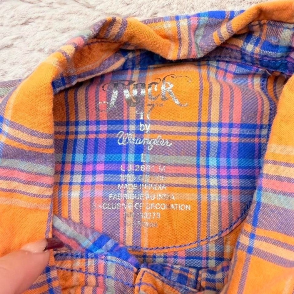 Rock 47 Wrangler Western Snap Shirt Rhinestone Embroidered Plaid Womens L - Picture 7 of 8